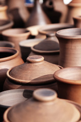 Pottery: earthenware pots, vases, bowls
