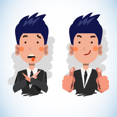 businessman making stop sign and show thumbs up in different sit