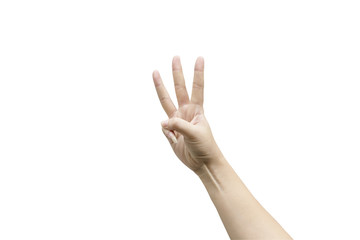 Three fingers isolated on white background. Clipping path