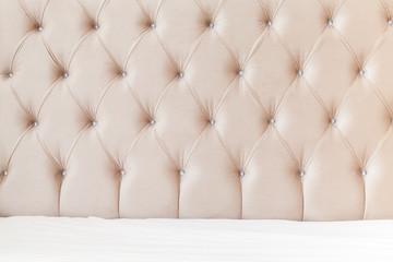 Fototapeta premium Bedroom interior background, soft headboard