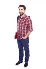 Fototapeta premium Full body portrait of a smiling student, isolated on white backg
