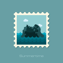 Naklejka premium Rocks in the sea stamp. Summer. Vacation