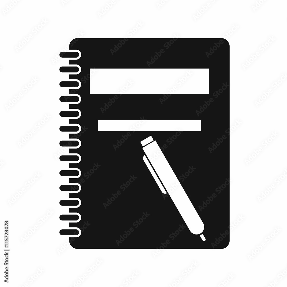 Poster closed spiral notebook and pen icon in simple style isolated vector illustration