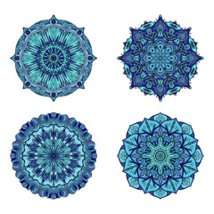 Vector mandalas. Blue colored mandala set. Oriental round ornament. asian design element.