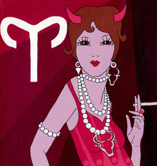 the zodiac sign horoscope of taurus for woman in art vogue fashion illustration in the last century