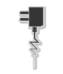Plug and wire in black and white colors isolated flat icon, vector illustration.