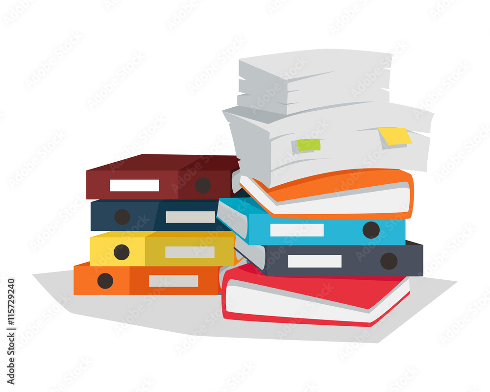 Poster stack of documents vector flat design on white.
