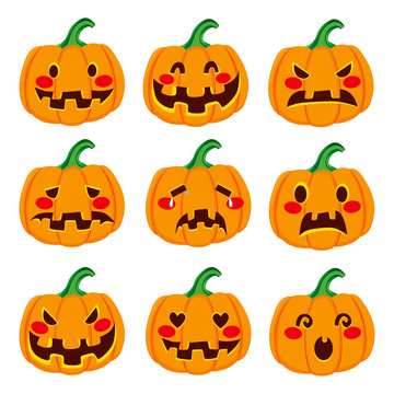 Cute Halloween pumpkin decoration making nine different funny face expressions