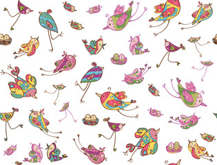 Vector cute birds seamless pattern.
