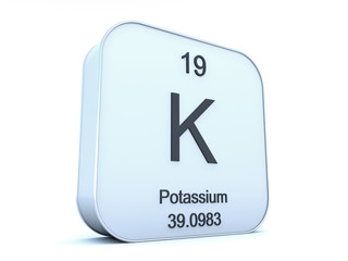 Potassium element on white square icon