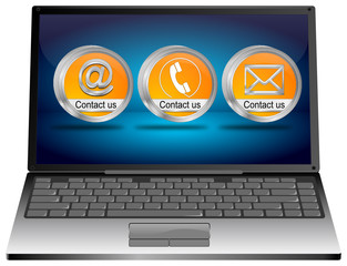 Laptop with contact us button - 3D illustration