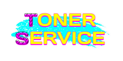 Logo Toner Service on cyan color brush stroke. CMYK color. Vector