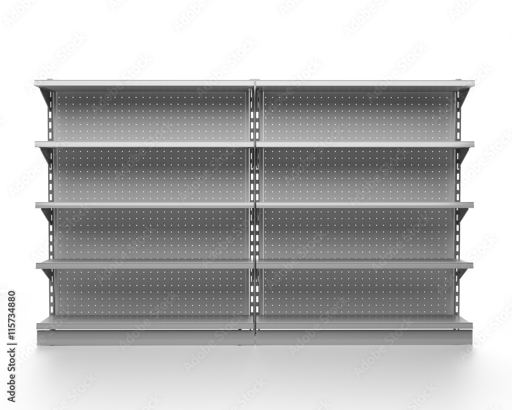 Aufkleber set of empty shelves in a shop. 3d rendering