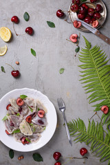 Cooked cherry dumplings, made with wonton wrappers and sweet berries. Traditional cuisine 