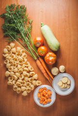 organic food on a wooden table,