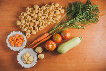 organic food on a wooden table,