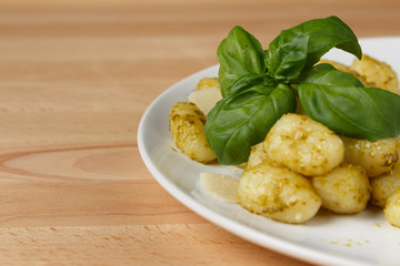 Italian gnocci with basilico pesto, basil and parmesan