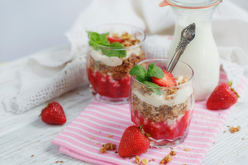 Dessert with fresh berries, cottage cheese, granola and berries