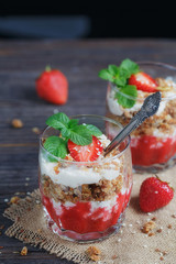 Dessert with fresh berries, cottage  cheese, granola and berries