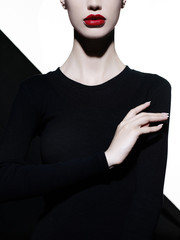 Elegant blode in geometric black and white background