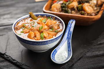 Asian shrimp soup and rice