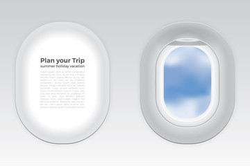 Two gray window plane with blue sky cloud view