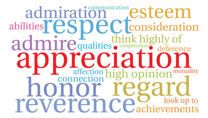 Appreciation word cloud on a white background. 