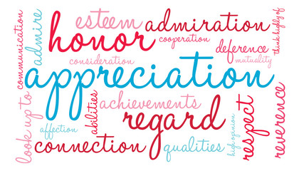 Appreciation word cloud on a white background. 