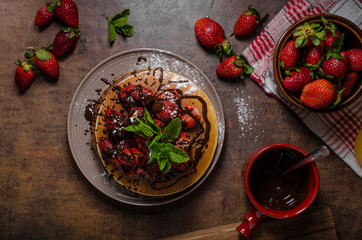 American pancakes with strawberries