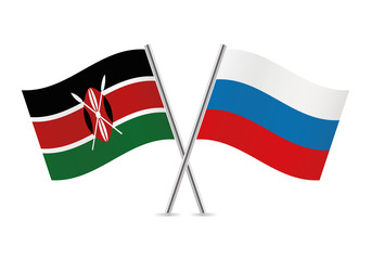 Kenyan and Russian flags. Vector illustration.