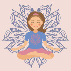 Vector illustration of kid yoga positions. Children activities Set