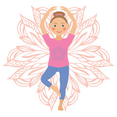 Vector illustration of kid yoga positions. Children activities Set