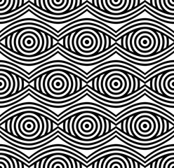Fototapeta na wymiar Vector seamless texture. Modern abstract background. Monochrome geometrical pattern. Wavy lines with concentric circles in the middle.