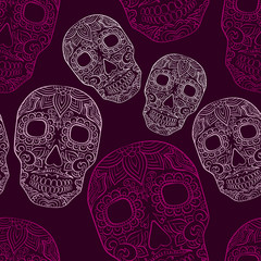 Day Of The Dead Skull Vector seamless pattern