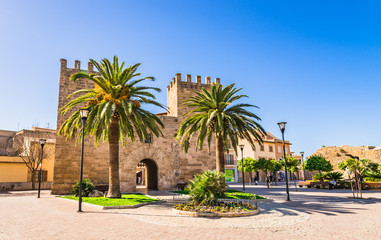Fototapeta na wymiar Spain Majorca Alcudia Old Town Gate Porta des Moll