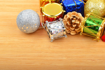 Christmas decor on wooden background