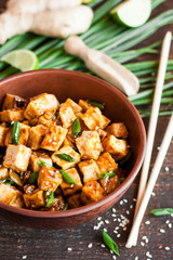 Fried tofu with sesame seeds and spices