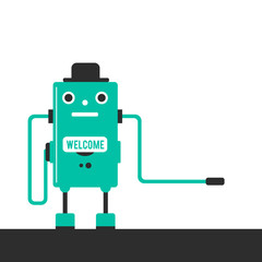 Future has come. Robot worker. Vector flat illustration