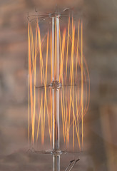 Macro photograph of the inside of an incandescent light bulb.