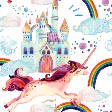 Watercolor Unicorn Seamless Pattern