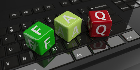 Frequently asked questions on a black keyboard. 3d illustration