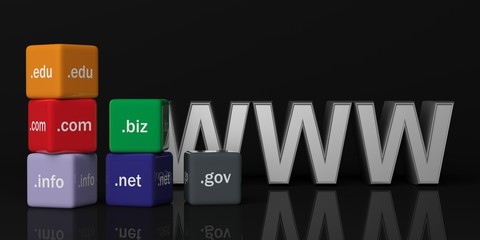 Obraz premium Domain names on a black background. 3d illustration