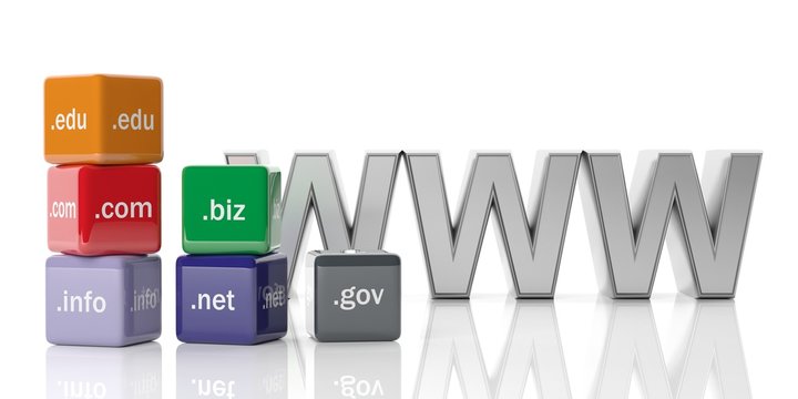 Domain names on a white background. 3d illustration