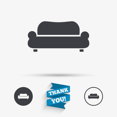 Comfortable sofa icon. Modern couch symbol.