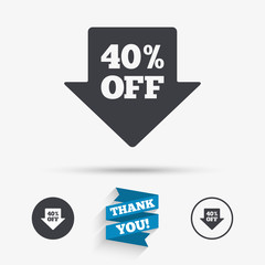 40 percent sale arrow tag sign icon.
