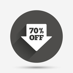 70 percent sale arrow tag sign icon.