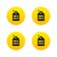 Sale price tag icons. Discount symbols.