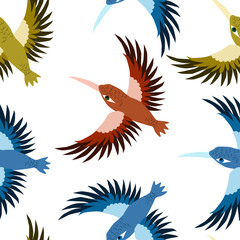 Seamless pattern with colorful birds. Vector textile texture.Background with birds