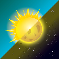 Sun and moon in sky, day and night.