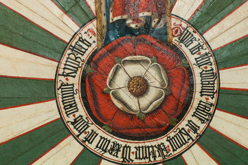 Detail of the rose on King Arthur's round table in Winchester, UK